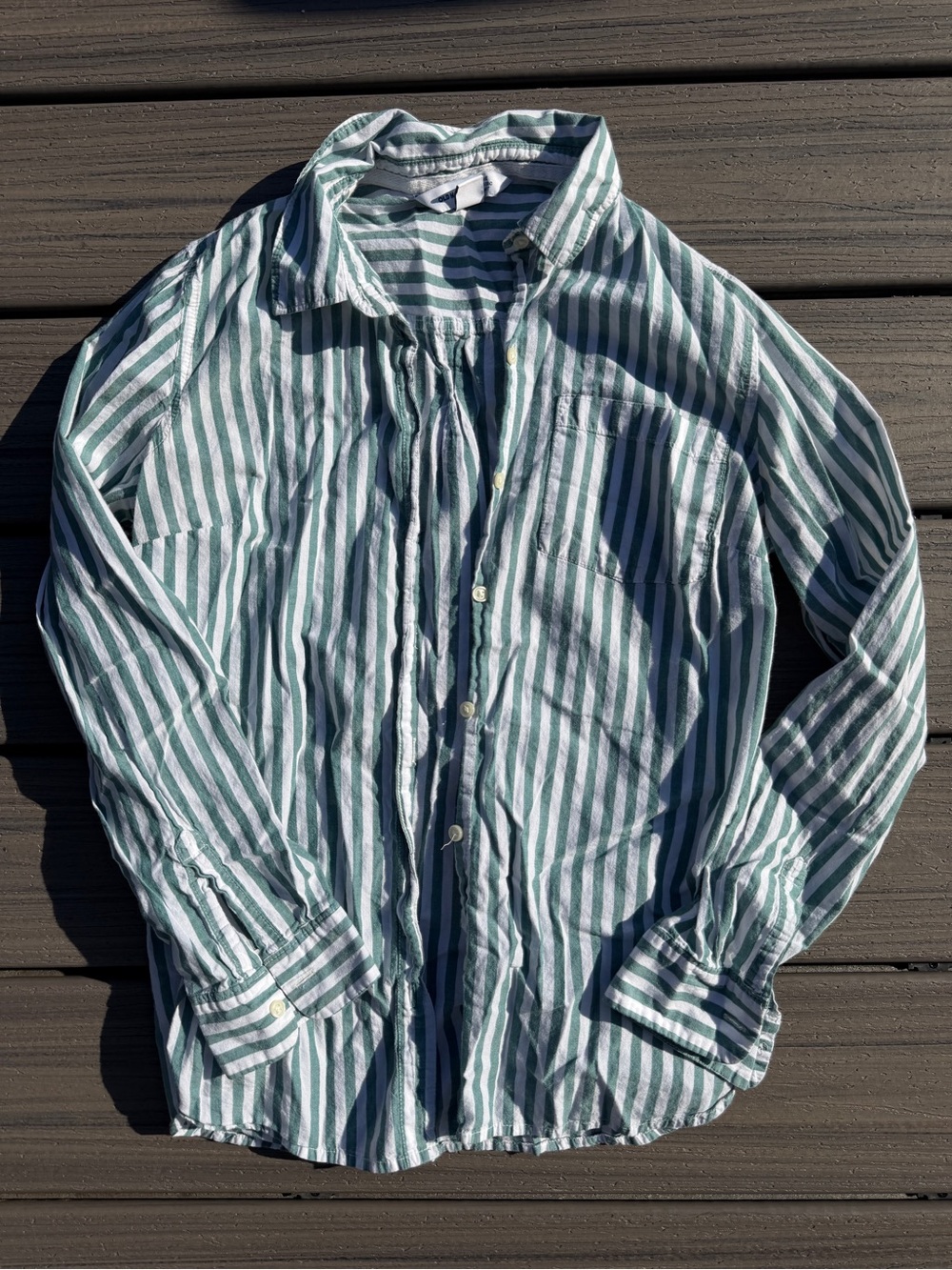 Old Navy Green and White Vertical Stripe Button-Down Coverup Shirt